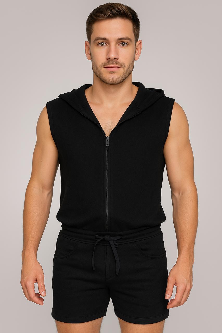 Macaquinho Masculino Modelo Machão com Capuz Preto