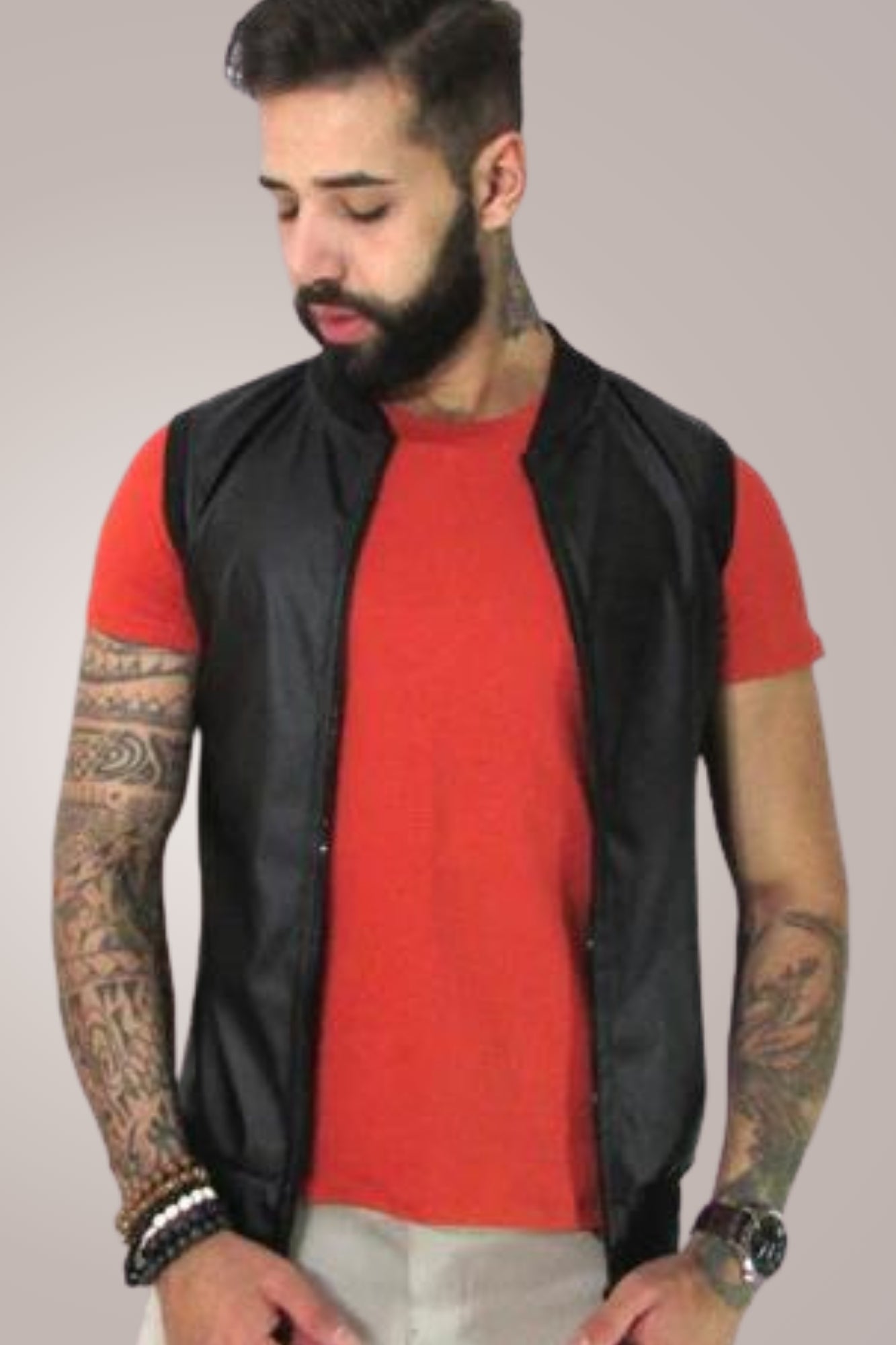 Colete Masculino em Couro Ecológico Preto
