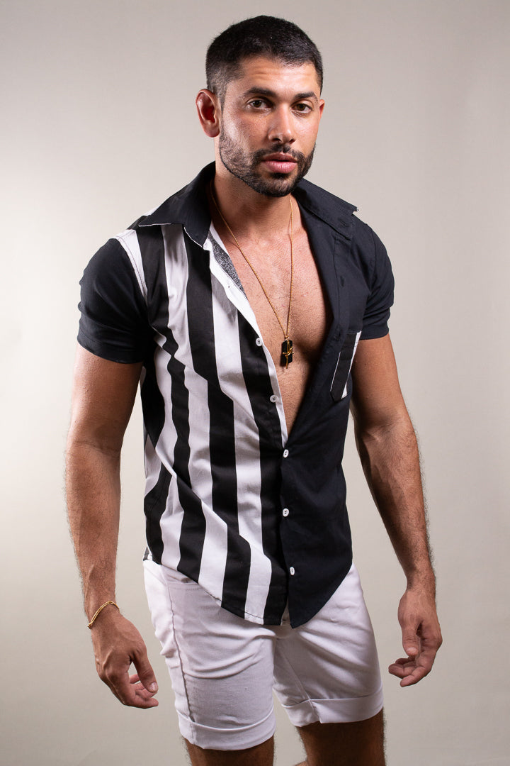 Camisa Casual Masculina Listrada com Botões