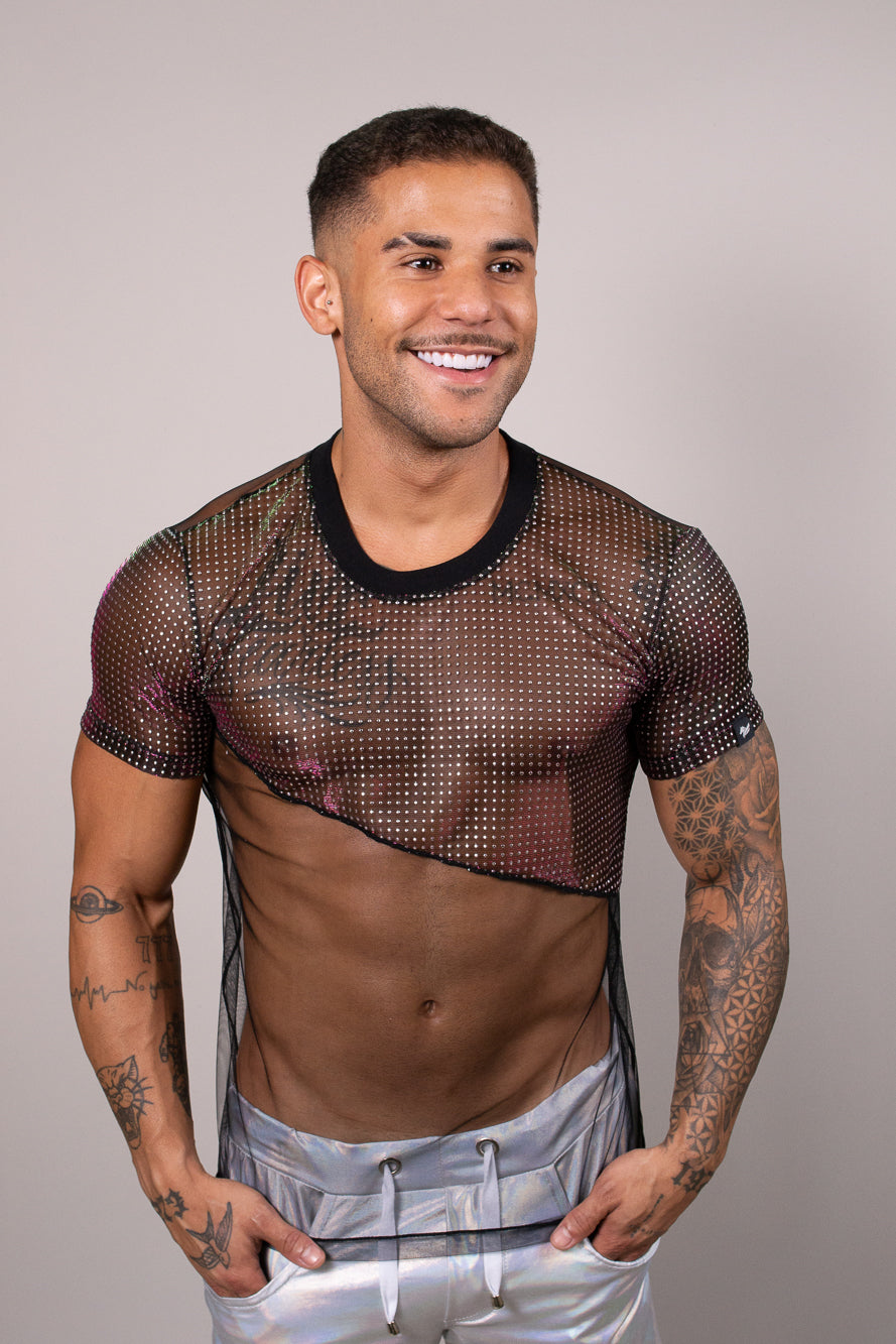 Camiseta Masculina em Tule Com Detalhe Brilhoso