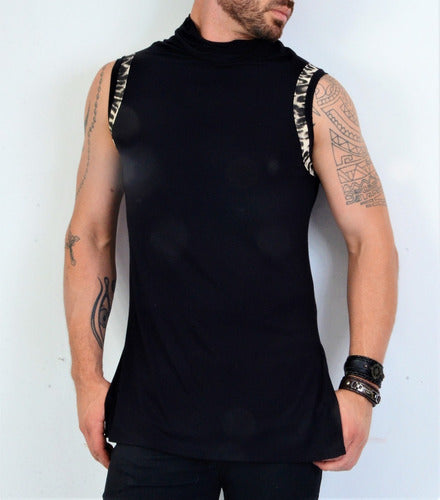 Regata Masculina Preta Long Fit com Detalhe