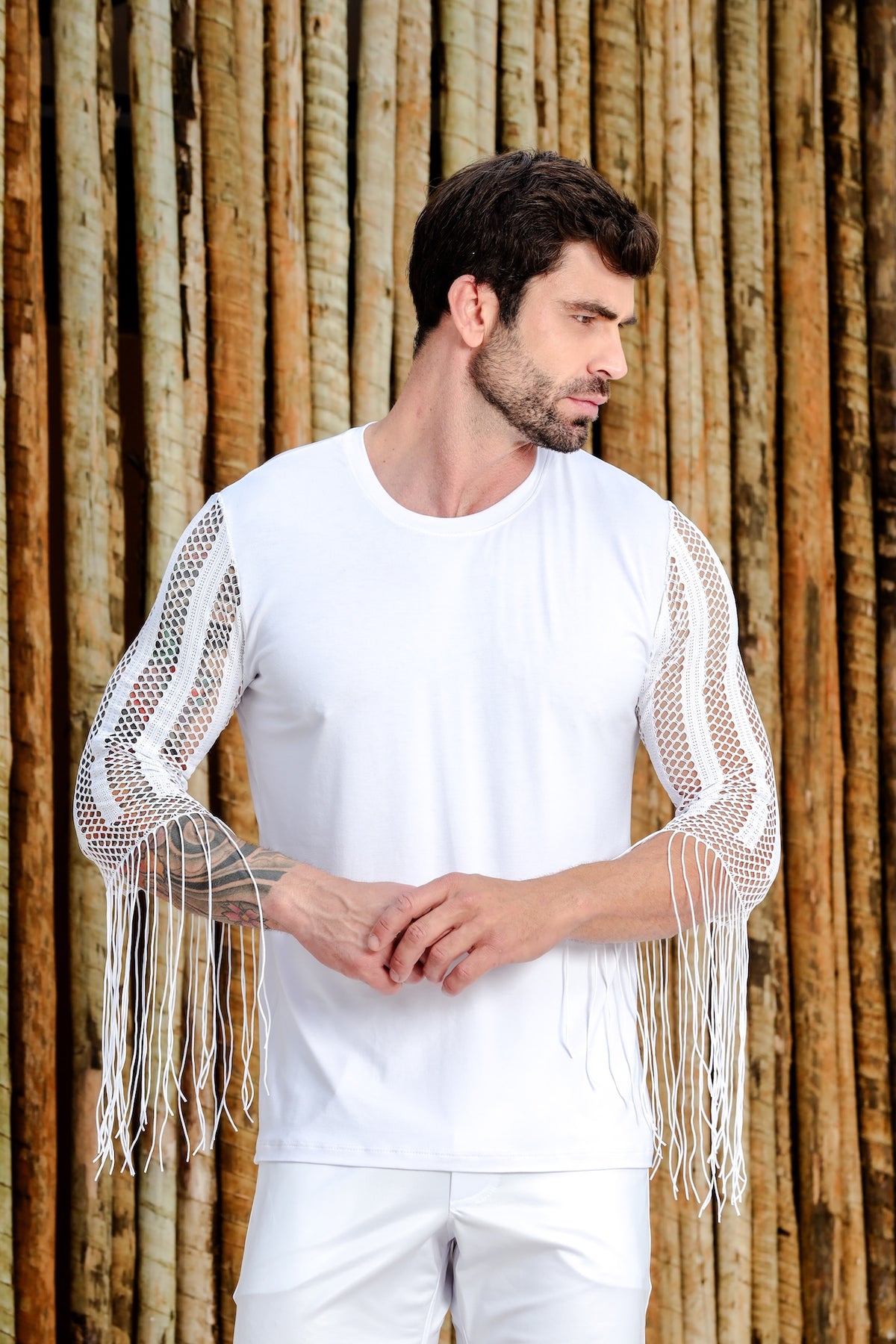 Camiseta Masculina Viscolycra Detalhe Franja