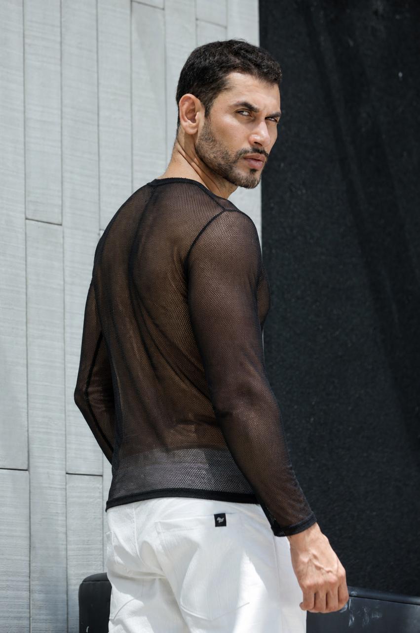 Camiseta Masculina Em Tule Manga Longa