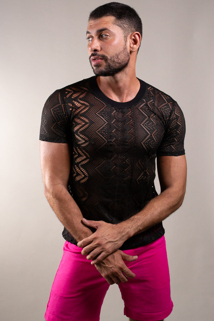 Camiseta Masculina em Renda Preta