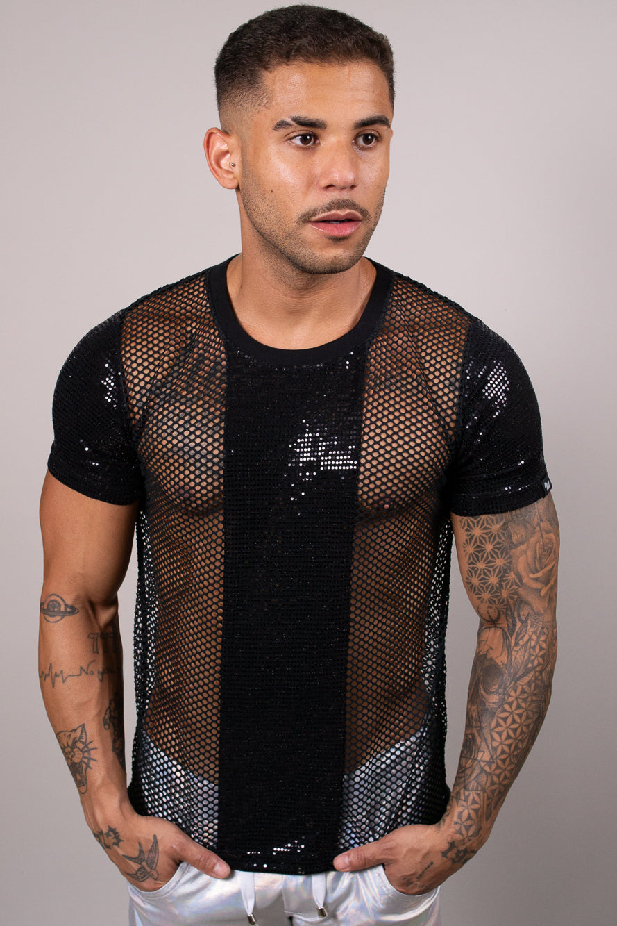 Camiseta Masculina Arrastão com Paetê