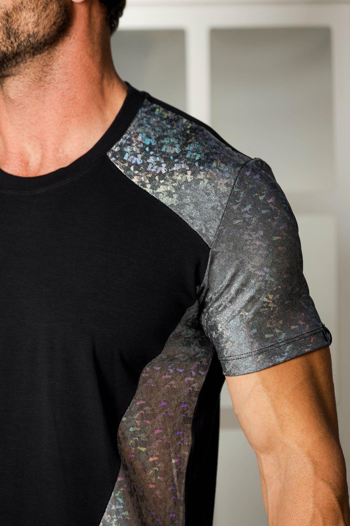 Camiseta Masculina Viscolycra Detalhe em Malha Holográfica