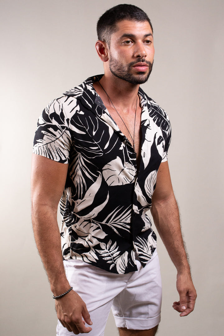 Camisa Masculina Casual em Viscose Floral
