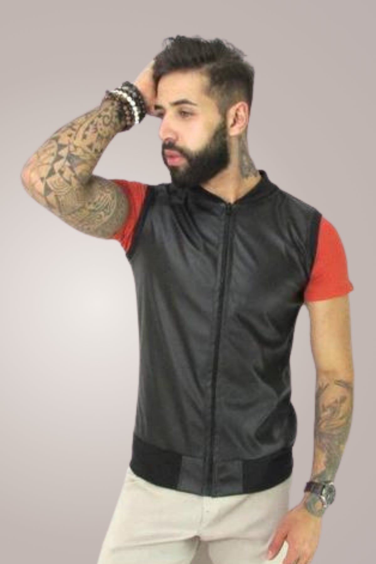 Colete Masculino em Couro Ecológico Preto