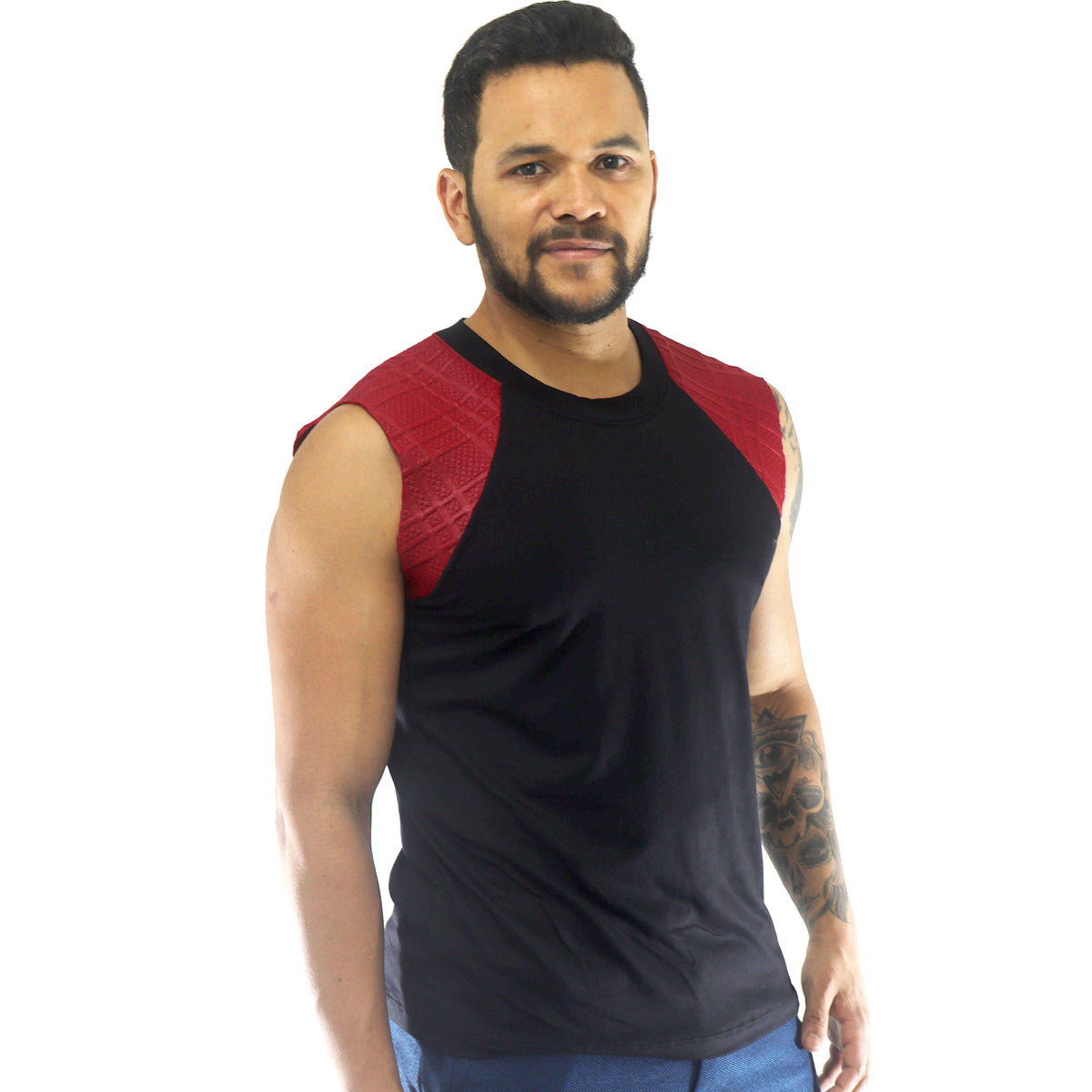 Regata Masculina Machão com Detalhe Vermelho no Ombro