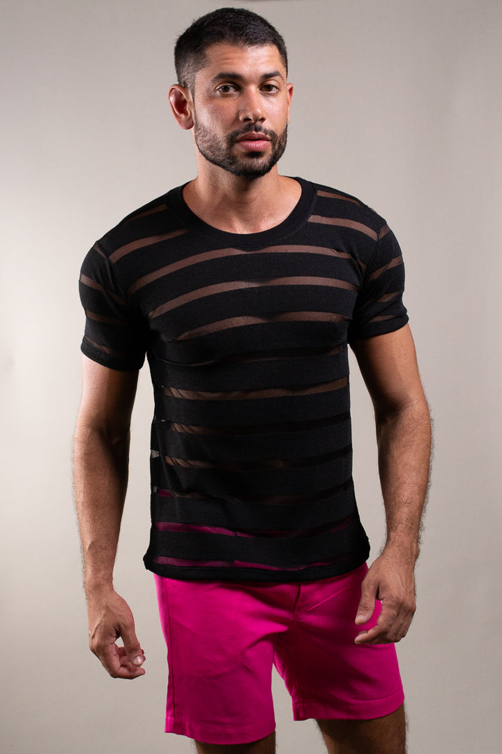 Camiseta Masculina em Malha Listrada