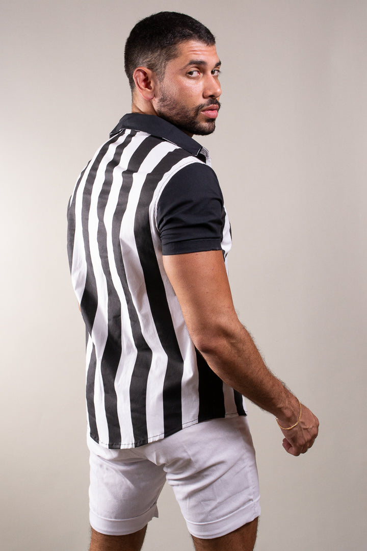 Camisa Casual Masculina Listrada com Botões