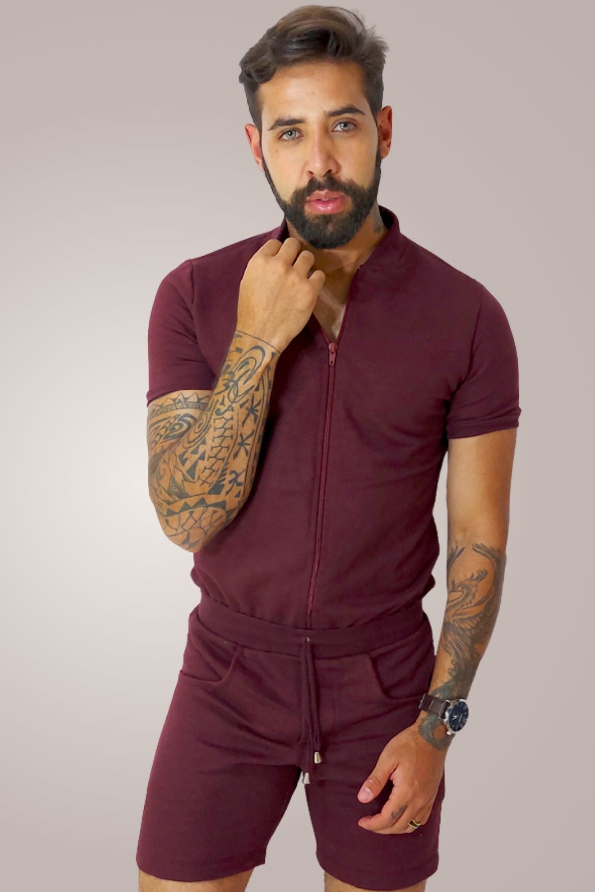 Macaquinho Masculino Gola Sport Bordo