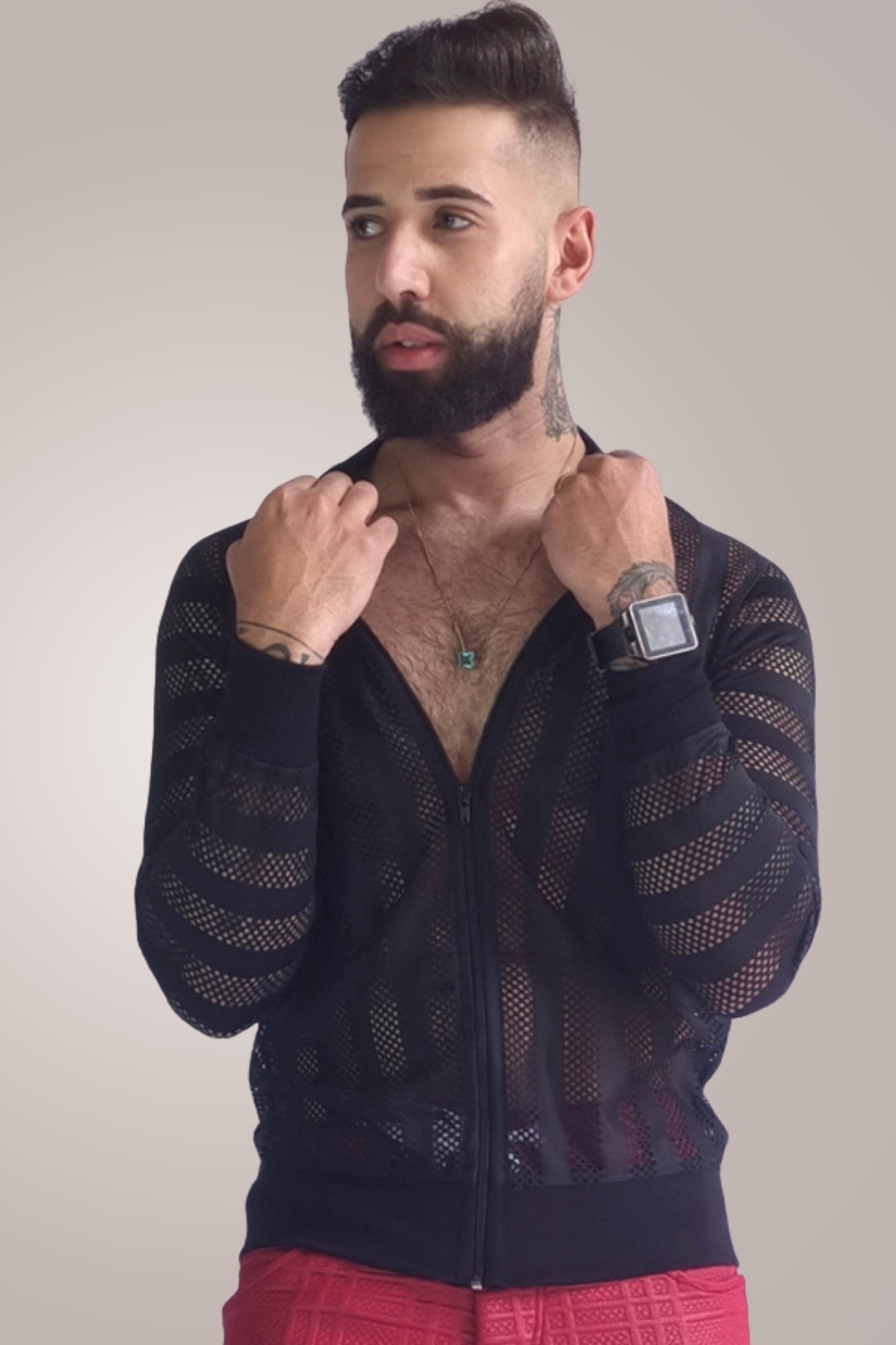 Jaqueta Bomber Transparente Listrado Preto