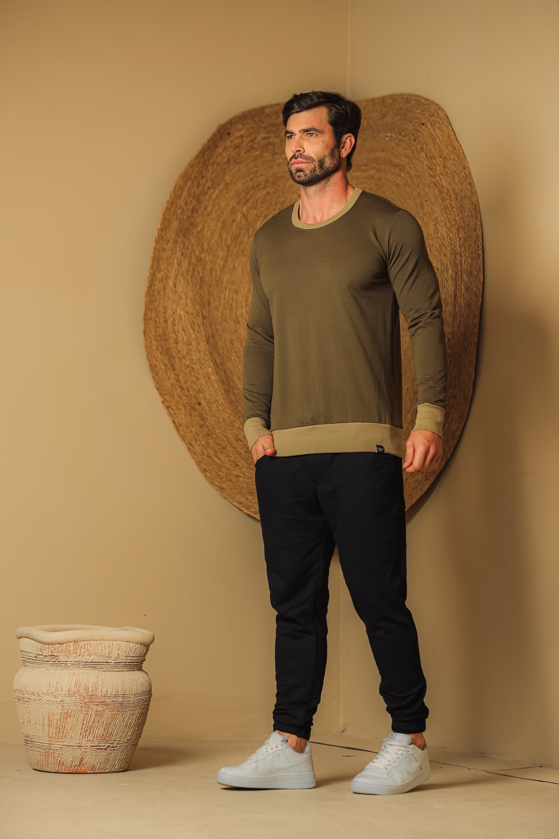 Suéter Masculino Crepe Verde Oliva