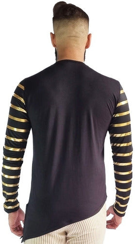 Camiseta Masculina Transversal Long Listras Douradas