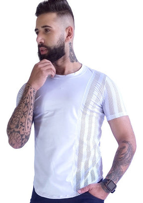 Camiseta Masculina Cirrê com Detalhe Lateral Branco