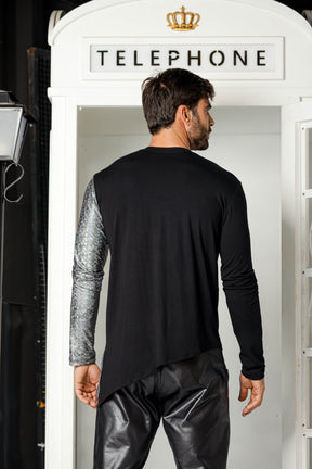 Camiseta Masculina Manga Longa Detalhe Malha Holográfica