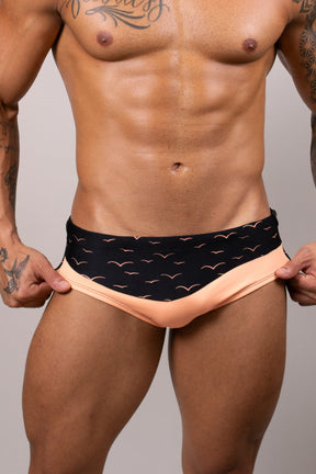 Sunga Slim Neon Laranja com Preto Estampada