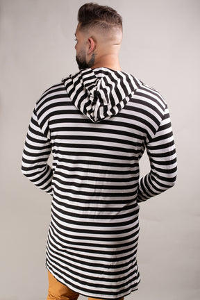 Cardigan Masculino em Viscolycra Listrado com Capuz