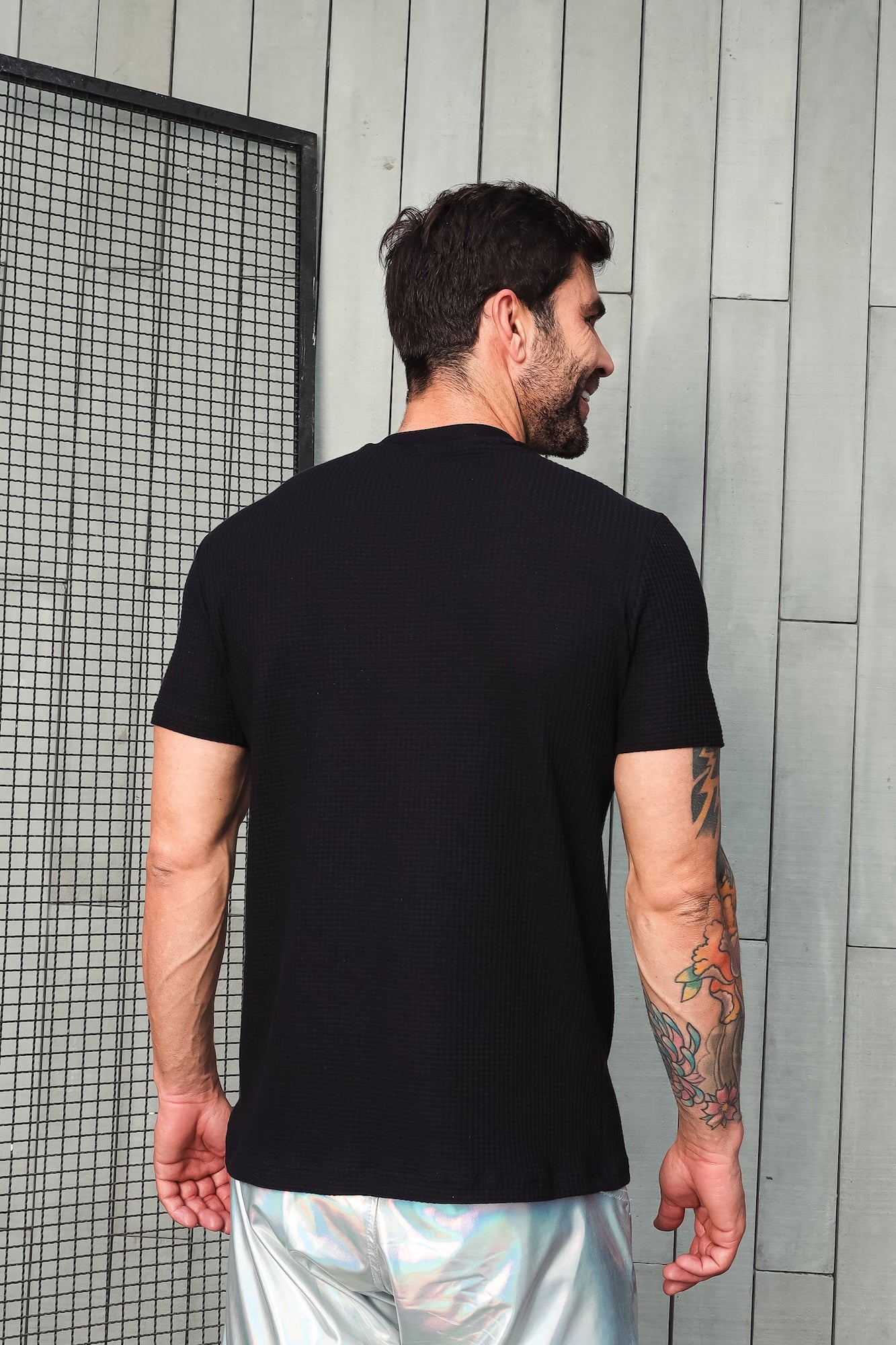 Camiseta em Viscolycra Metade Arrastão