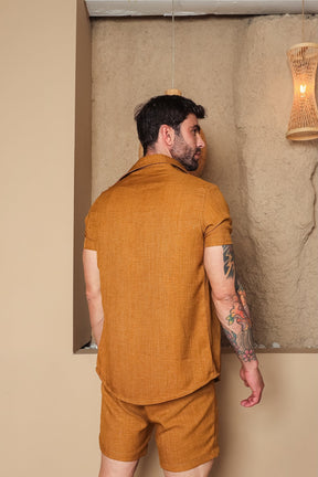 Conjunto Masculino Camisa e Short em Linho Misto