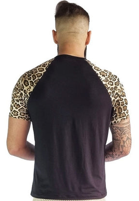 Camiseta Masculina em Viscolycra Mangas Animal Print Preto