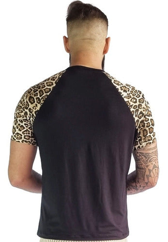 Camiseta Masculina em Viscolycra Mangas Animal Print Preto