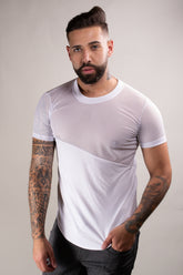 Camiseta Masculina Viscolycra Detalhe Frente e Costas Tela Branca