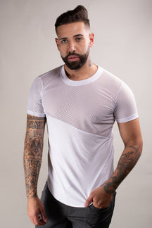Camiseta Masculina Viscolycra Detalhe Frente e Costas Tela Branca