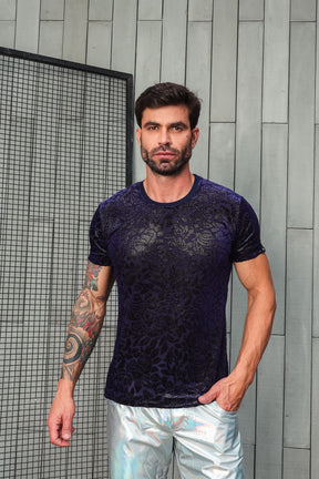 Camiseta Masculina em Devorê de Veludo