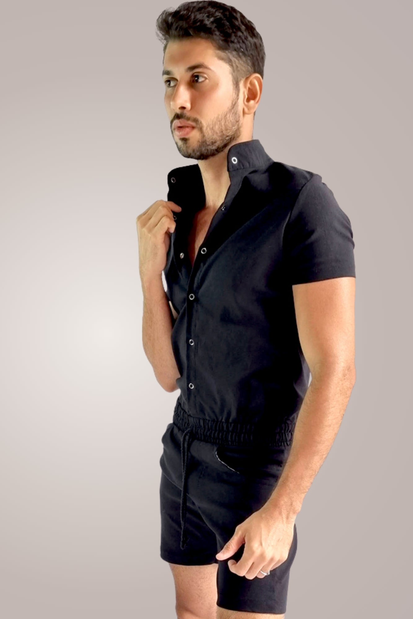 Macaquinho Masculino Slim Gola Padre Preto