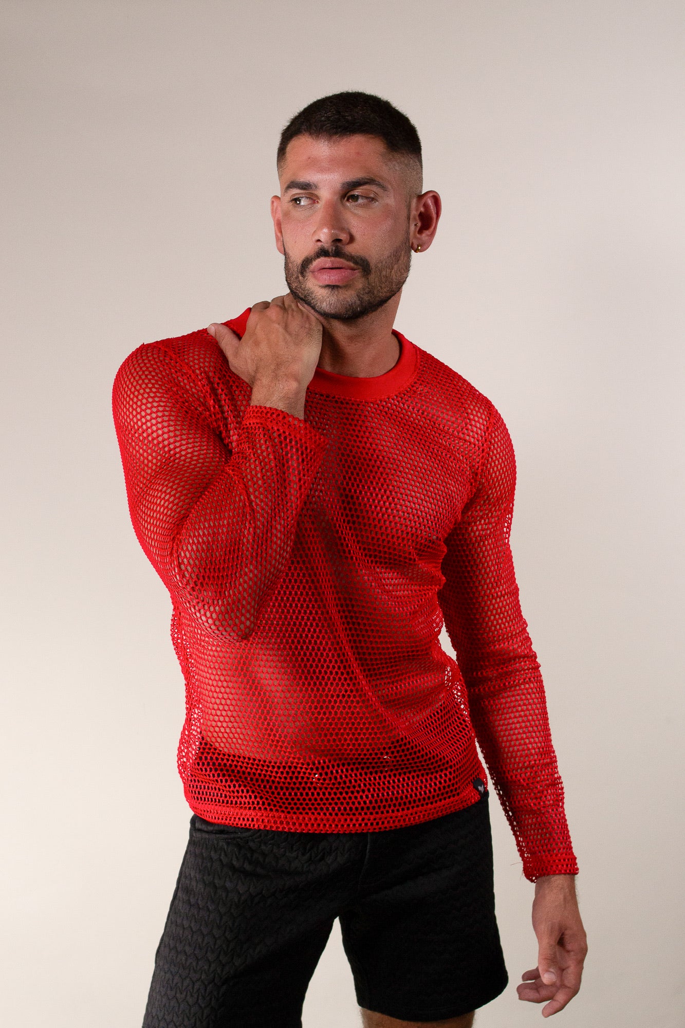 Camiseta Masculina Manga Longa em Arrastão Vermelho