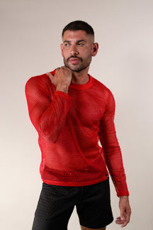 Camiseta Masculina Manga Longa em Arrastão Vermelho