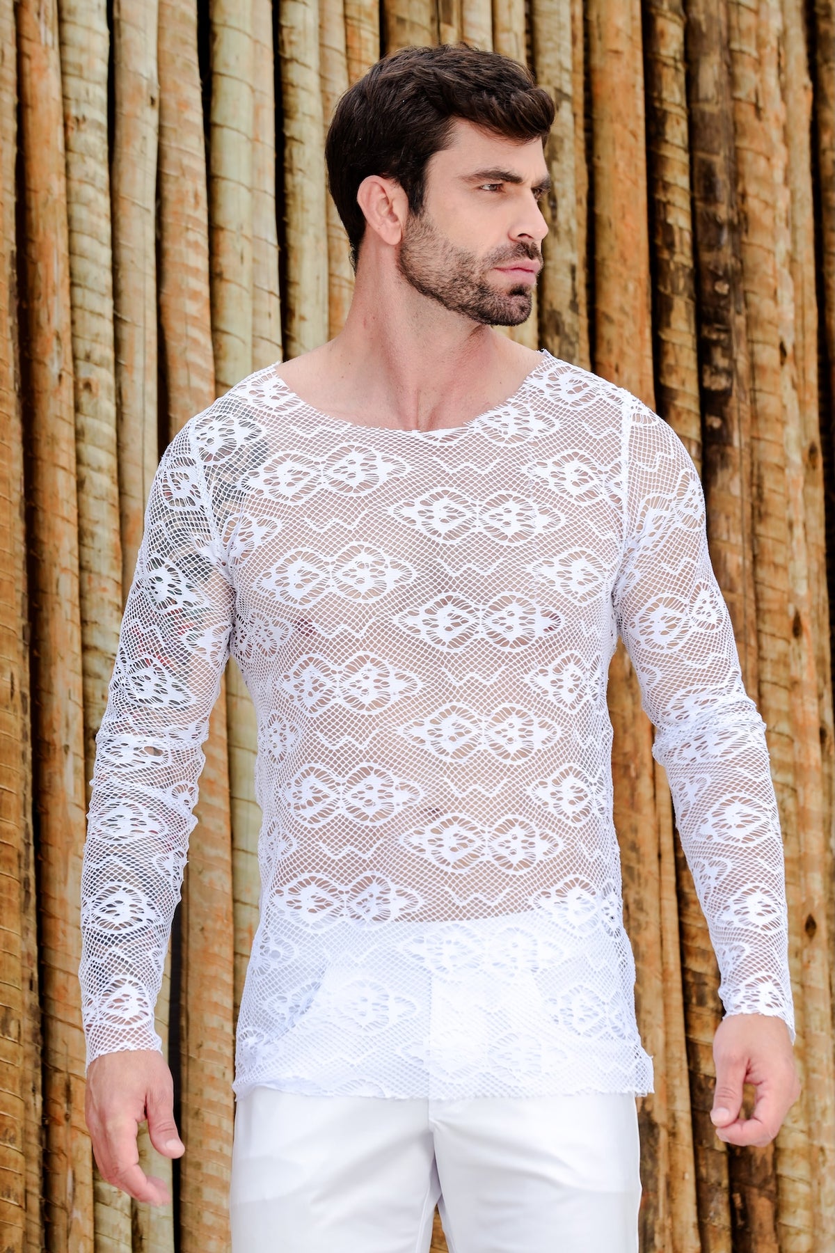 Camiseta Masculina Manga Longa em Renda