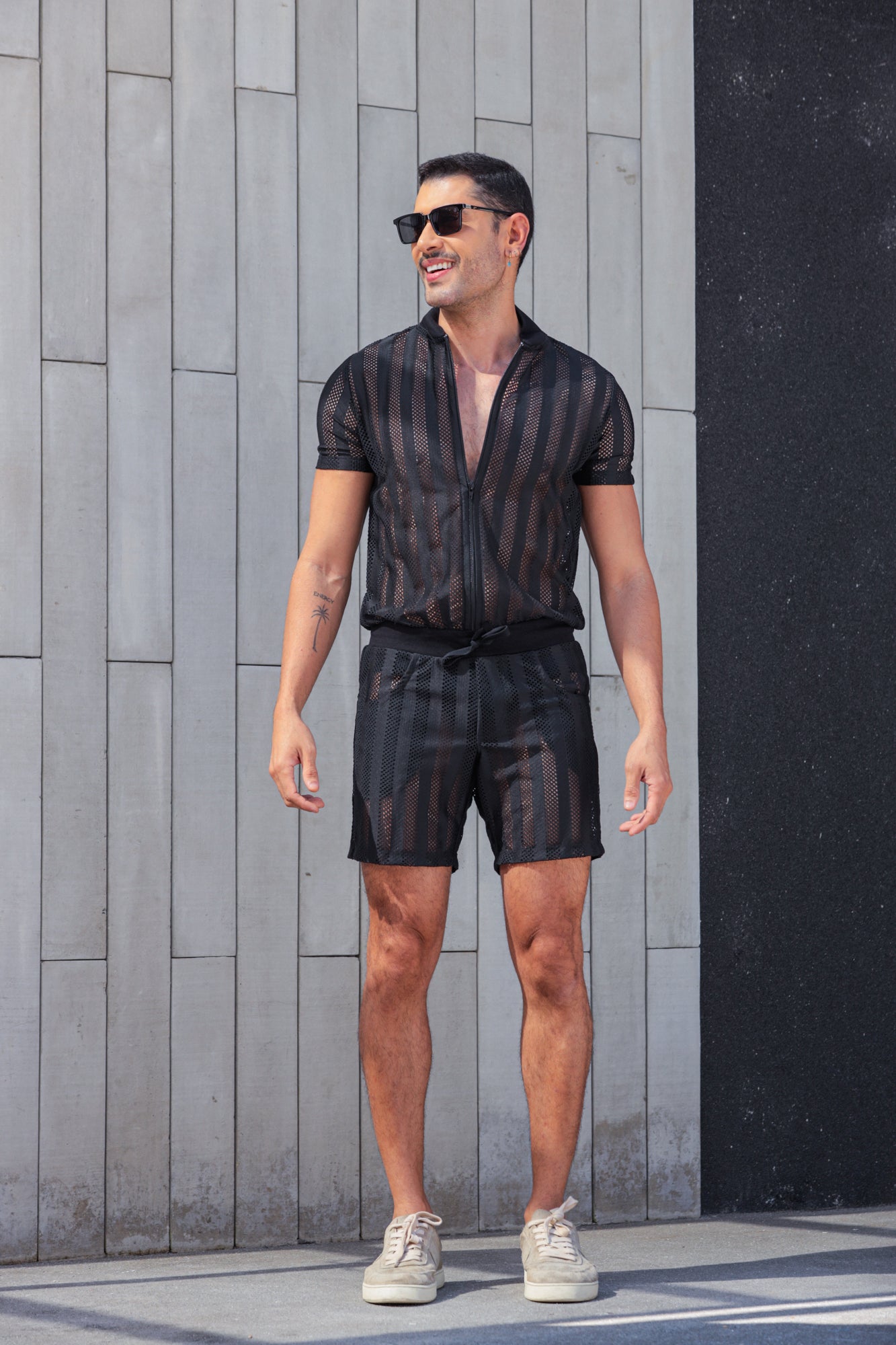 Macaquinho Masculino Transparente Malha Laise Listrado