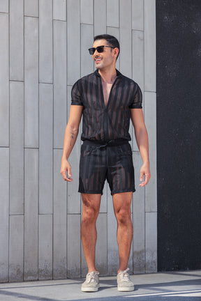 Macaquinho Masculino Transparente Malha Laise Listrado