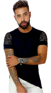 Camiseta Masculina Longline Transversal Manga Arrastão com Punho