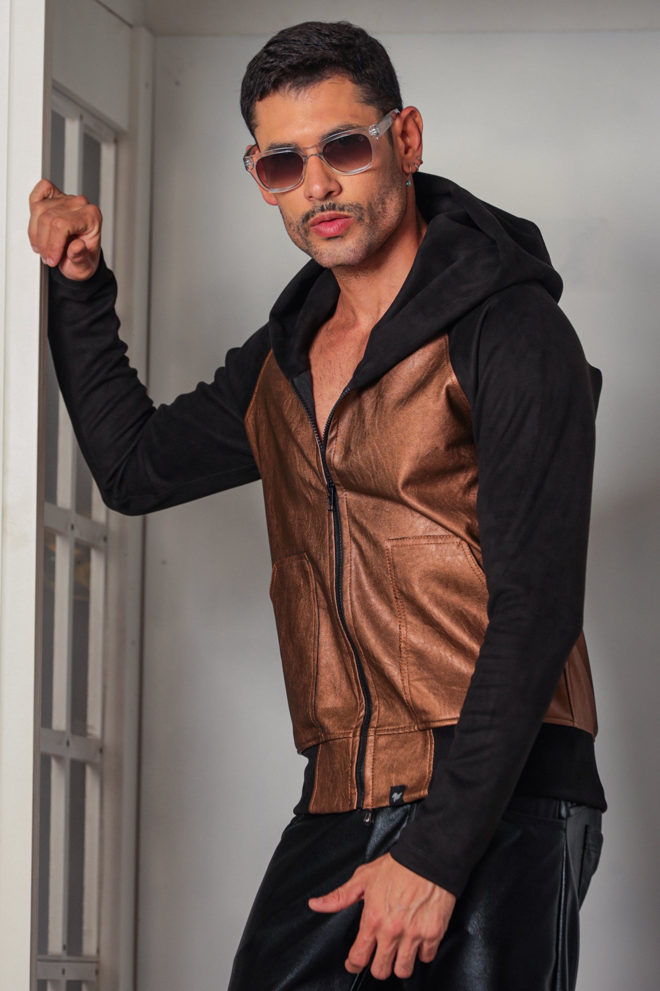 Jaqueta Masculina Couro Ecológico Mangas em Suede