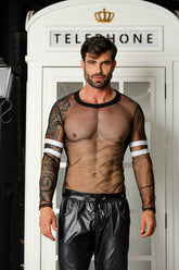 Camiseta Masculina Longa Tule Listras nas Mangas