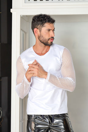 Camiseta Masculina em Cirrê com Manga Longa em Arrastão