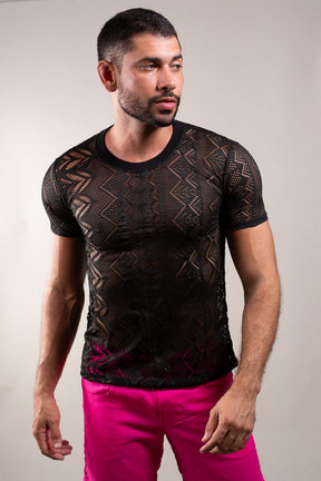 Camiseta Masculina em Renda Preta