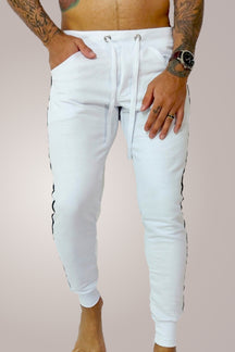 Calça Masculina em Moletinho Branco Listras Laterais