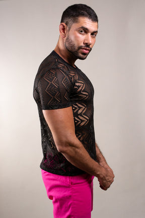 Camiseta Masculina em Renda Preta