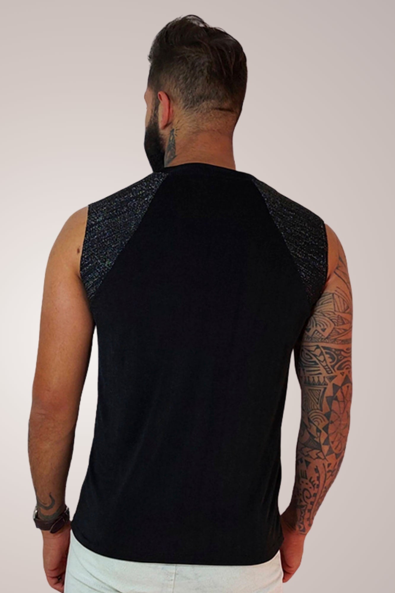 Regata Masculina Machão Preta com Ombro Resinado