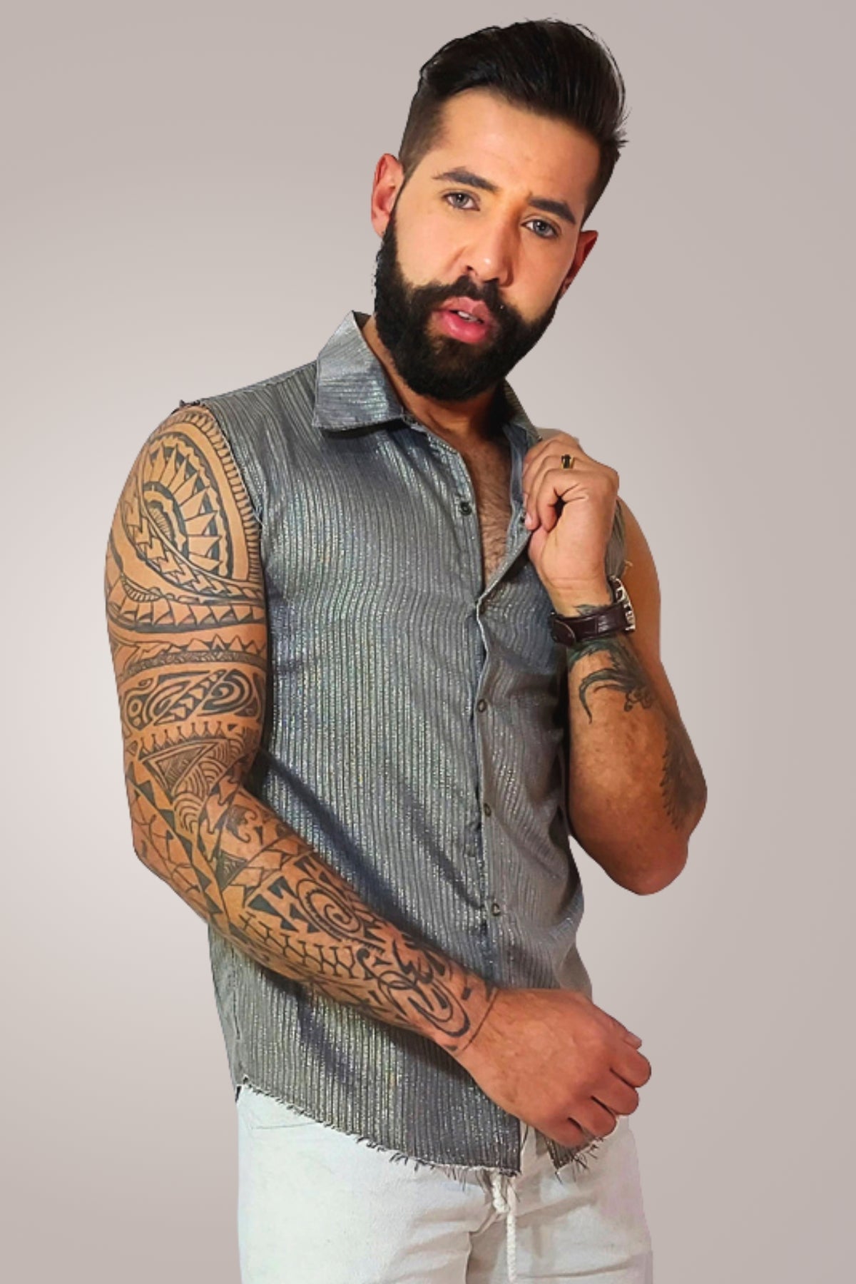 Camisa Masculina Modelo Machão Cinza Brilhoso