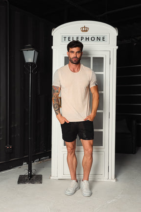 Camiseta Masculina em Lurex com Mangas Glitterizadas