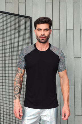 Camiseta Masculina em Viscolycra Mangas Paetê Brunella
