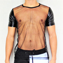 Camiseta Masculina Transparente de Tule Manga Resinada
