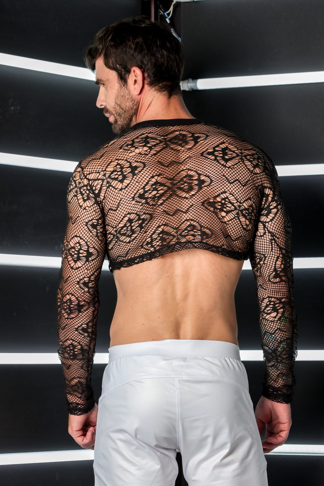 Cropped Masculino Manga Longa em Renda