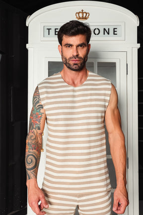 Conjunto Masculino em Tricô Listrado Pastel